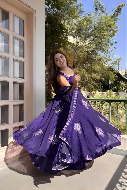 Stylish Purple Sequins Fendy Silk Readymade Palazzo Suit with Dupatta for Women