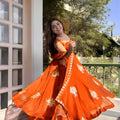 Vibrant Orange Sequins Fendy Silk Readymade Palazzo Suit with Dupatta for Women
