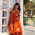 Vibrant Orange Sequins Fendy Silk Readymade Palazzo Suit with Dupatta for Women