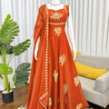 Vibrant Orange Sequins Fendy Silk Readymade Palazzo Suit with Dupatta for Women