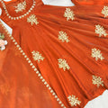 Vibrant Orange Sequins Fendy Silk Readymade Palazzo Suit with Dupatta for Women