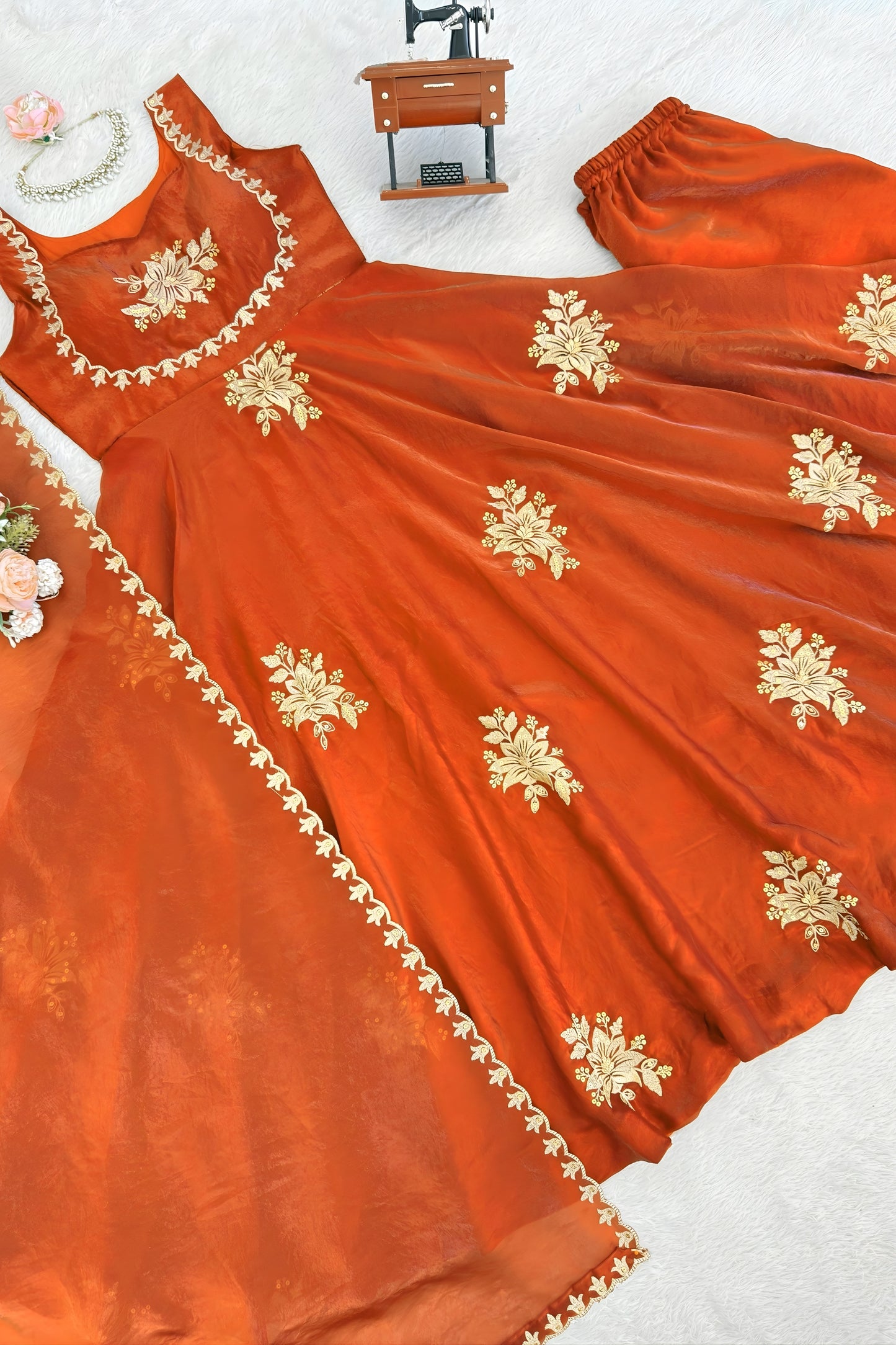 Vibrant Orange Sequins Fendy Silk Readymade Palazzo Suit with Dupatta for Women
