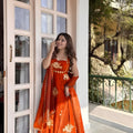 Vibrant Orange Sequins Fendy Silk Readymade Palazzo Suit with Dupatta for Women