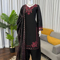 Elegant Black Heavy Embroidered Straight Palazzo Suit Designer Dupatta