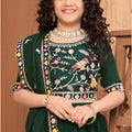 Elegant Dark Green Silk Embroidered Lehenga Choli for Girls with Dupatta