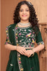 Elegant Dark Green Silk Embroidered Lehenga Choli for Girls with Dupatta
