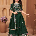 Elegant Dark Green Silk Embroidered Lehenga Choli for Girls with Dupatta