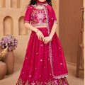 Stylish Rani Pink Silk Embroidered Lehenga Choli for Girls with Dupatta