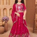 Stylish Rani Pink Silk Embroidered Lehenga Choli for Girls with Dupatta