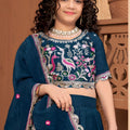 Amazing Teal Blue Silk Embroidered Lehenga Choli for Girls with Dupatta
