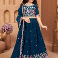 Amazing Teal Blue Silk Embroidered Lehenga Choli for Girls with Dupatta