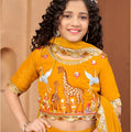 Gorgeous Mustard Yellow Silk Embroidered Lehenga Choli for Girls with Dupatta