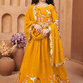 Gorgeous Mustard Yellow Silk Embroidered Lehenga Choli for Girls with Dupatta
