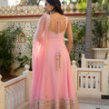 Beautiful Baby Pink Georgette Anarkali Soft Net Dupatta for Wedding