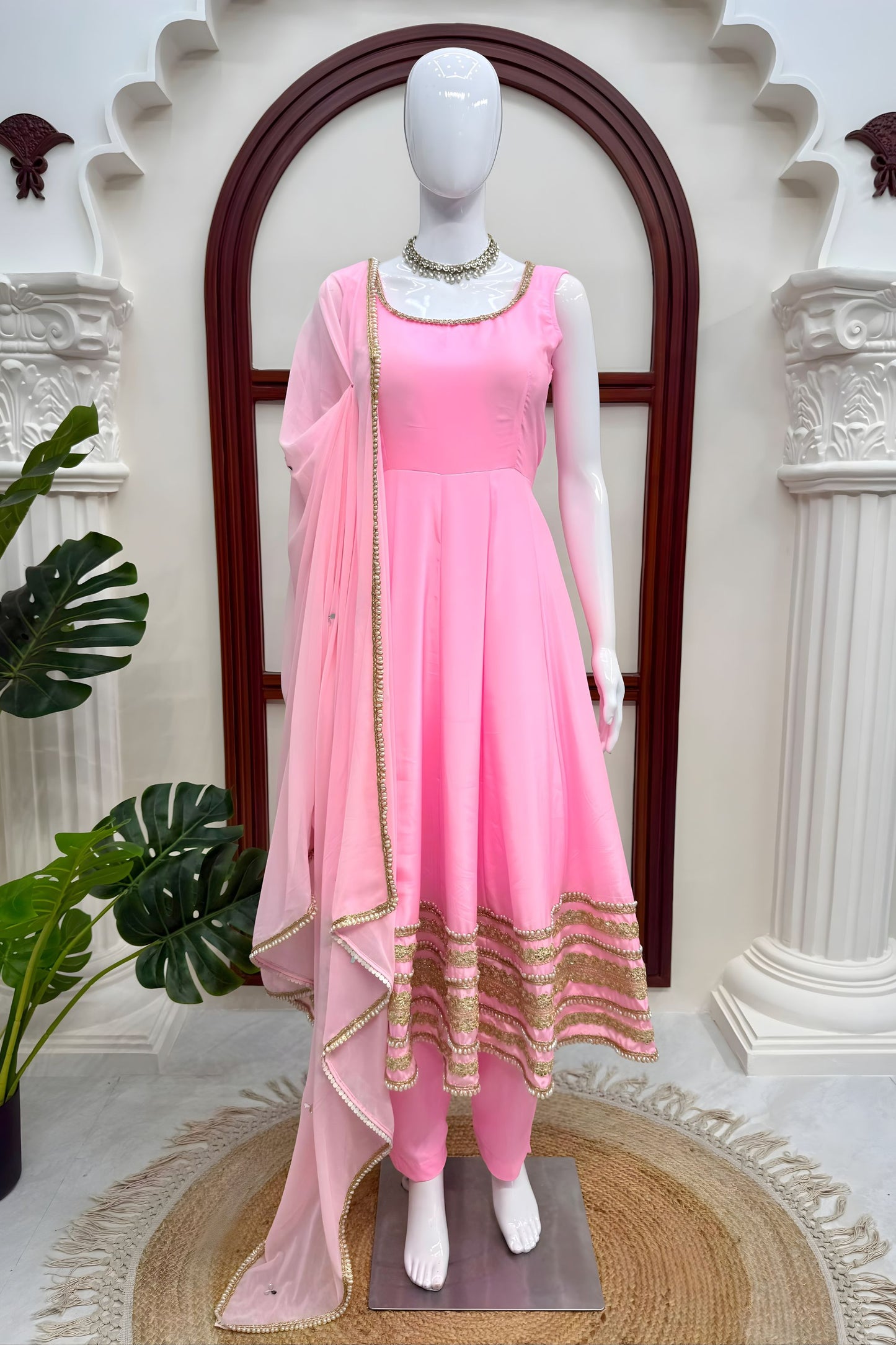 Beautiful Baby Pink Georgette Anarkali Soft Net Dupatta for Wedding