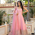 Beautiful Baby Pink Georgette Anarkali Soft Net Dupatta for Wedding