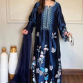 Stunning Navy Blue Jura Silk Anarkali Suit Thread Work Dupatta for Women
