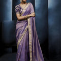 Lavender Purple Embroidered Designer Saree Heavy Border 