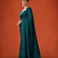 Teal Green Sequin Embroidered Saree with Blouse Party Wear Saree