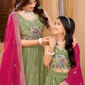 Elegant Pista Green Crunchy Silk Embroidered Lehenga Choli Set with Peacock Design and Dupatta