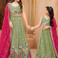 Elegant Pista Green Crunchy Silk Embroidered Lehenga Choli Set with Peacock Design and Dupatta