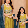 Beautiful Mustard Yellow Crunchy Silk Embroidered Lehenga Choli Set with Elephant Design and Dupatta