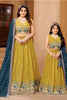 Beautiful Mustard Yellow Crunchy Silk Embroidered Lehenga Choli Set with Elephant Design and Dupatta
