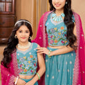 Lovely Teal Blue Crunchy Silk Embroidered Lehenga Choli Set with Elephant Design and Dupatta