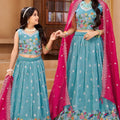 Lovely Teal Blue Crunchy Silk Embroidered Lehenga Choli Set with Elephant Design and Dupatta