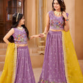 Fancy Lavender Crunchy Silk Embroidered Lehenga Choli Set with Peacock Design and Dupatta