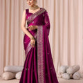 Wine Purple Embroidered with Blouse Piece Designer Party Wear Saree