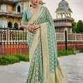 Designer Pastel Green Banarasi Silk Saree Embroidered Blouse