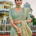 Designer Pastel Green Banarasi Silk Saree Embroidered Blouse