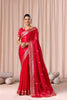 Red Embroidered Designer Party Wear Saree with Blouse Piece