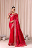 Red Embroidered Designer Party Wear Saree with Blouse Piece