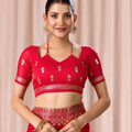 Red Embroidered Designer Party Wear Saree with Blouse Piece