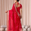 Red Embroidered Designer Party Wear Saree with Blouse Piece