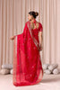 Red Embroidered Designer Party Wear Saree with Blouse Piece