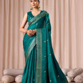 Teal Green Embroidered with Blouse Piece Designer Party Wear Saree