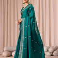 Teal Green Embroidered with Blouse Piece Designer Party Wear Saree
