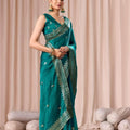 Teal Green Embroidered with Blouse Piece Designer Party Wear Saree