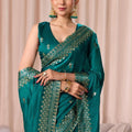 Teal Green Embroidered with Blouse Piece Designer Party Wear Saree
