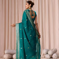 Teal Green Embroidered with Blouse Piece Designer Party Wear Saree