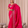 Rani Pink Embroidered Saree with Blouse Piece Designer Party Wear Saree