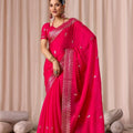 Rani Pink Embroidered Saree with Blouse Piece Designer Party Wear Saree