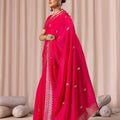 Rani Pink Embroidered Saree with Blouse Piece Designer Party Wear Saree