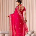 Rani Pink Embroidered Saree with Blouse Piece Designer Party Wear Saree