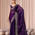 Royal Purple Embroidered with Blouse Piece Designer Party Wear Saree
