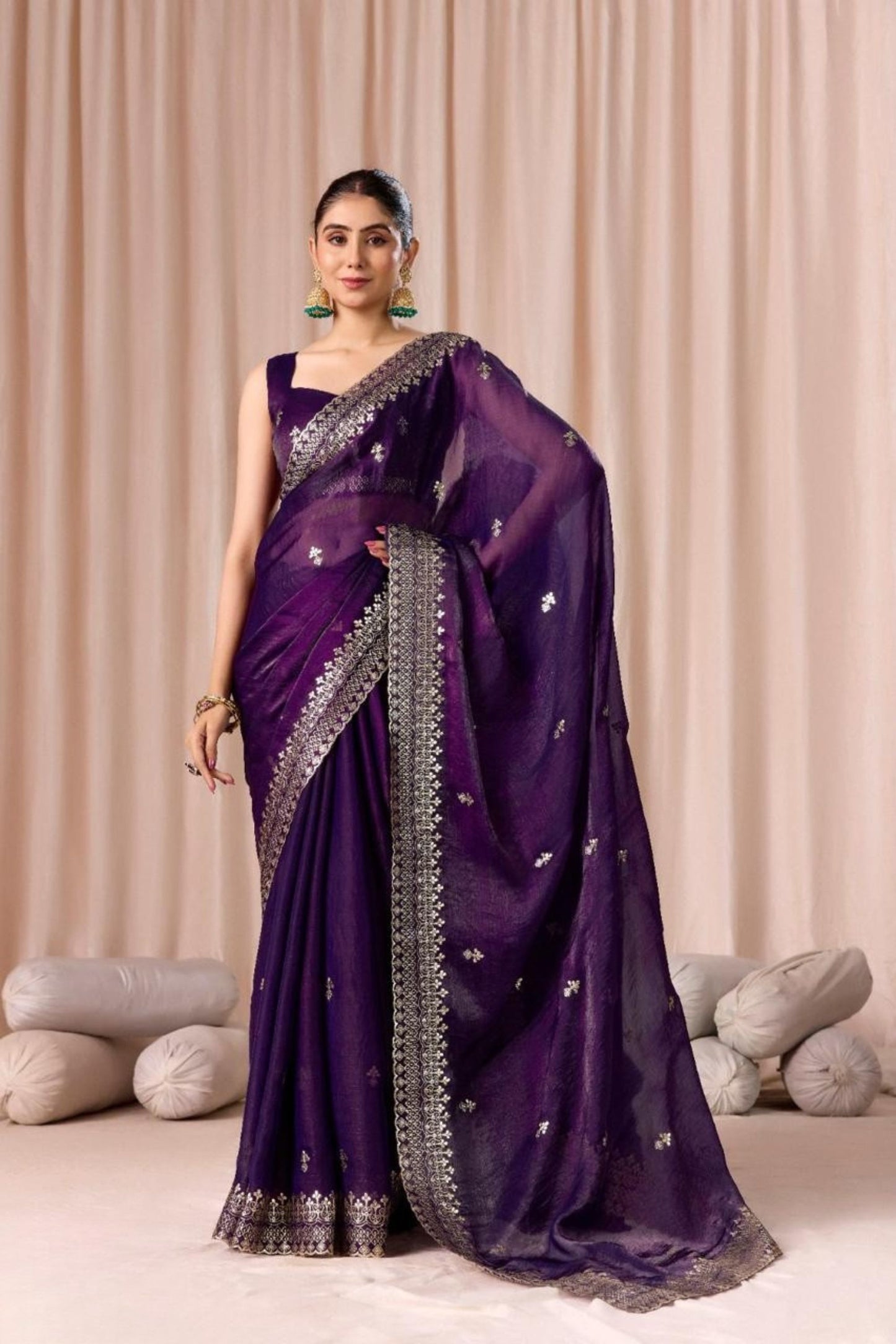 Royal Purple Embroidered with Blouse Piece Designer Party Wear Saree
