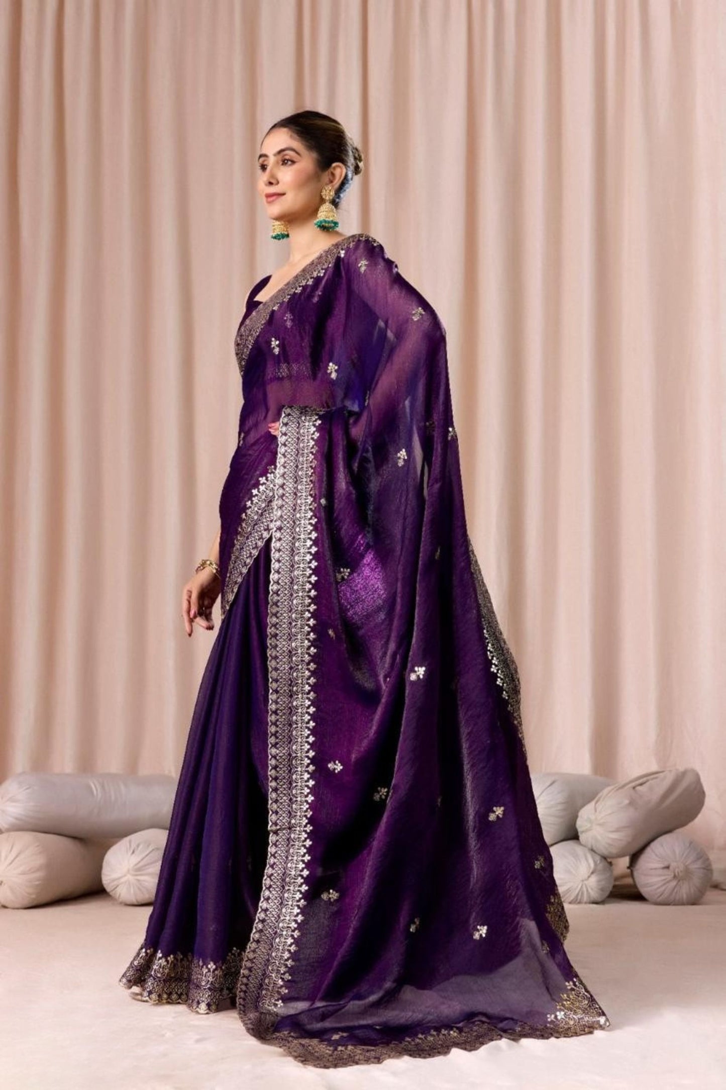 Royal Purple Embroidered with Blouse Piece Designer Party Wear Saree